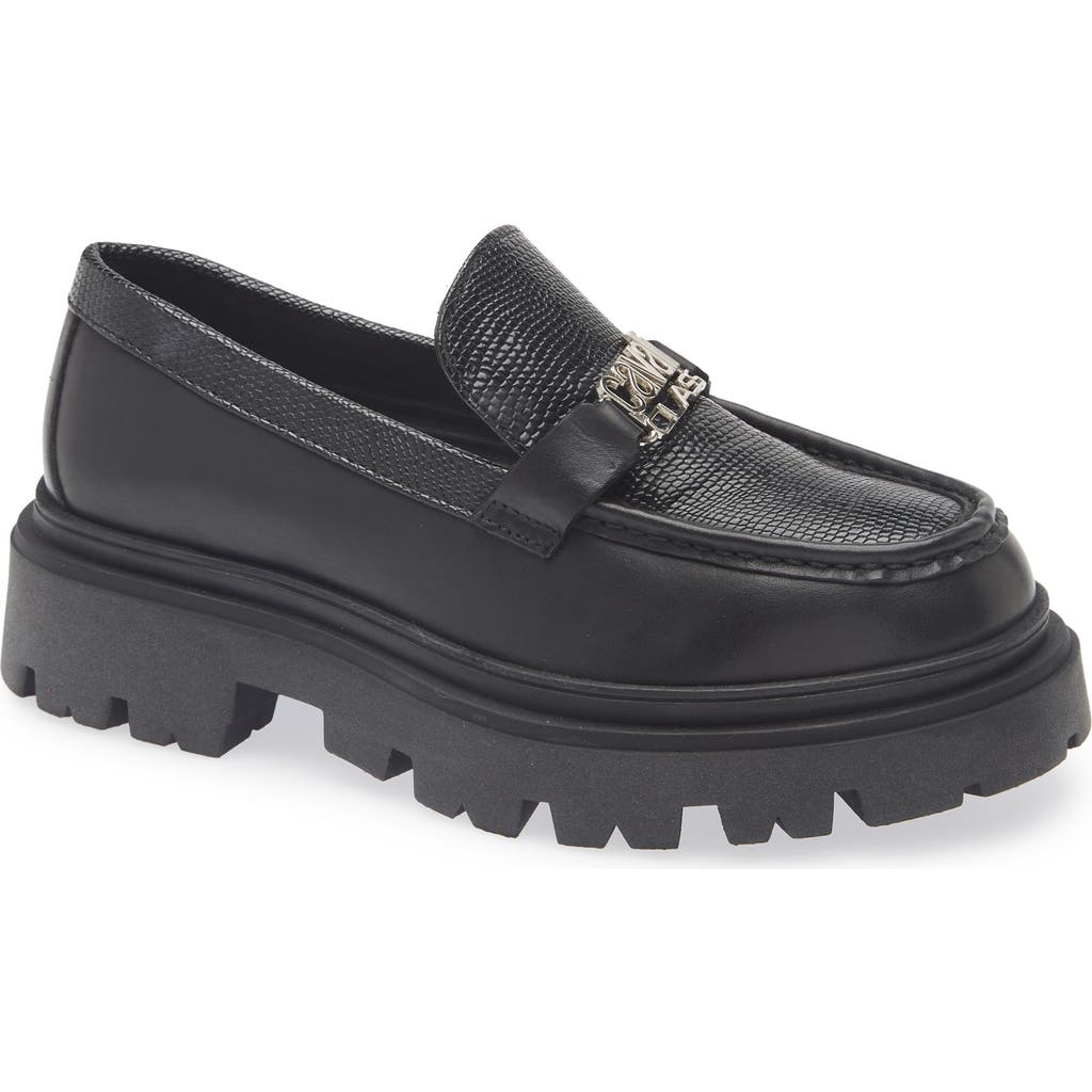 Roberto Cavalli Logo Platform Lug Loafer In Black