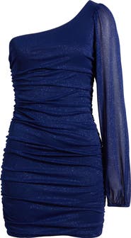Jump Apparel One Shoulder Metallic Ruched Minidress