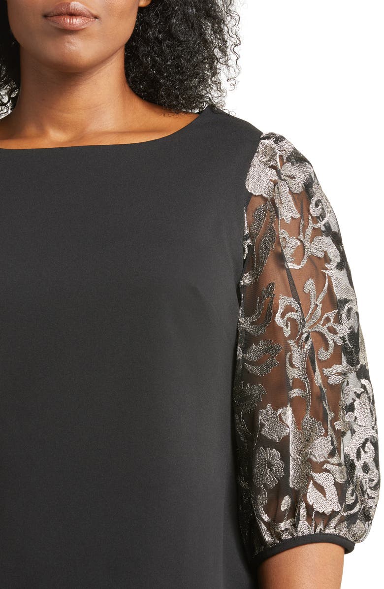 Connected Apparel Embroidered Puff Sleeve Sheath Dress, Alternate, color, 