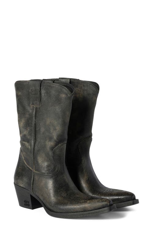 Miu Miu Leather Boots In Nero