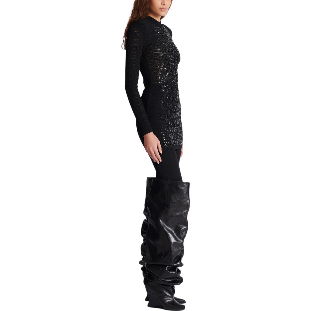 Balmain Short Sequin Dress In Crocodile Knit In Black