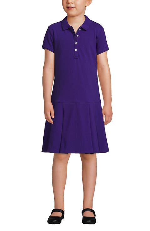 School Uniform Girls Short Sleeve Mesh Pleated Polo Dress