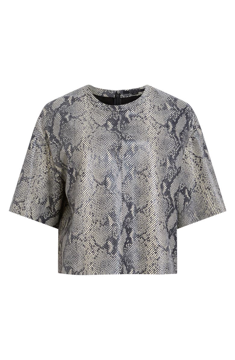 AllSaints Renai Snakeskin Print Short Sleeve Leather Shirt, Alternate, color, 