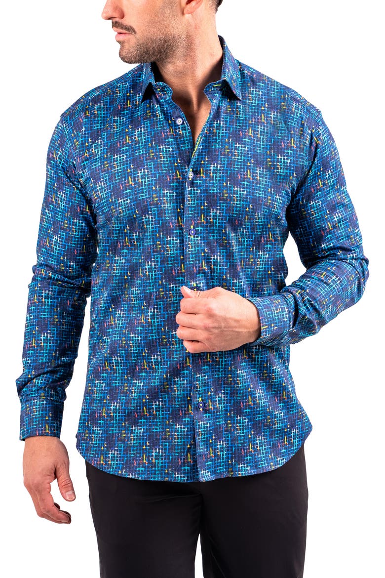 Fibonacci Resistance Contemporary Fit Button-Up Shirt, Alternate, color, BLUE