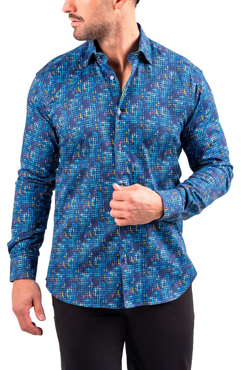 Maceoo Fibonacci Resistance Contemporary Fit Button-Up Shirt, Alternate, color, Blue