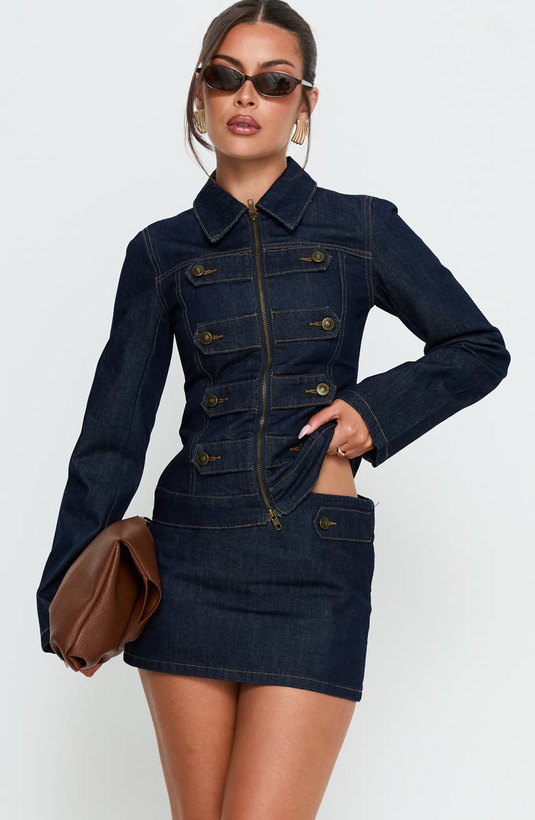 Princess Polly Cristen Cadet Denim Miniskirt, Alternate, color, Indigo