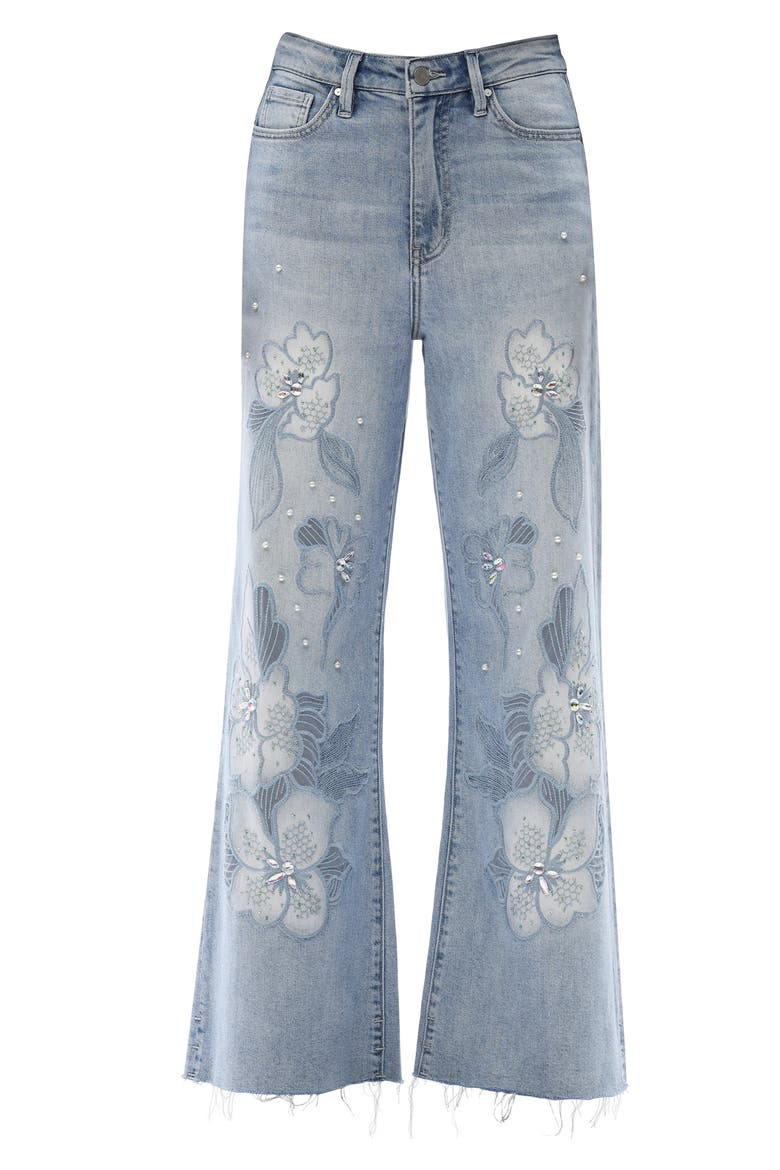 Portland Embellished High Waist Wide Leg Jeans, Alternate, color, LIGHT BLUE