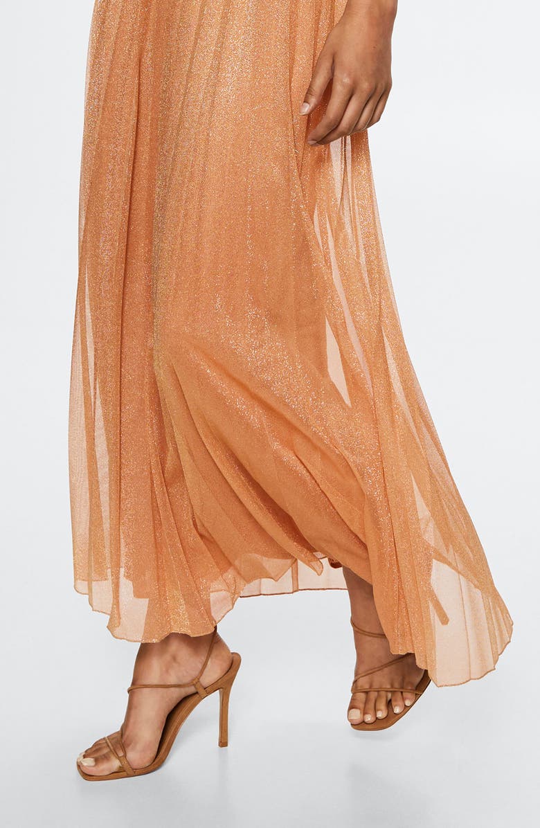 MANGO Metallic Pleated Skirt, Alternate, color,