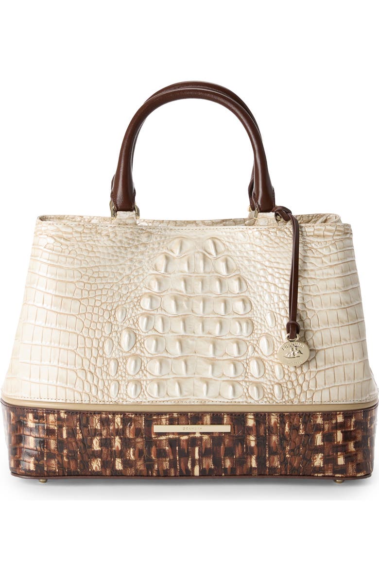 Brahmin Small Denise Croc Embossed Leather Satchel, Main, color, Ivory Multi