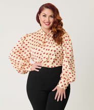 Unique Vintage Plus Size Long Sleeve Neck Tie Gwen Blouse