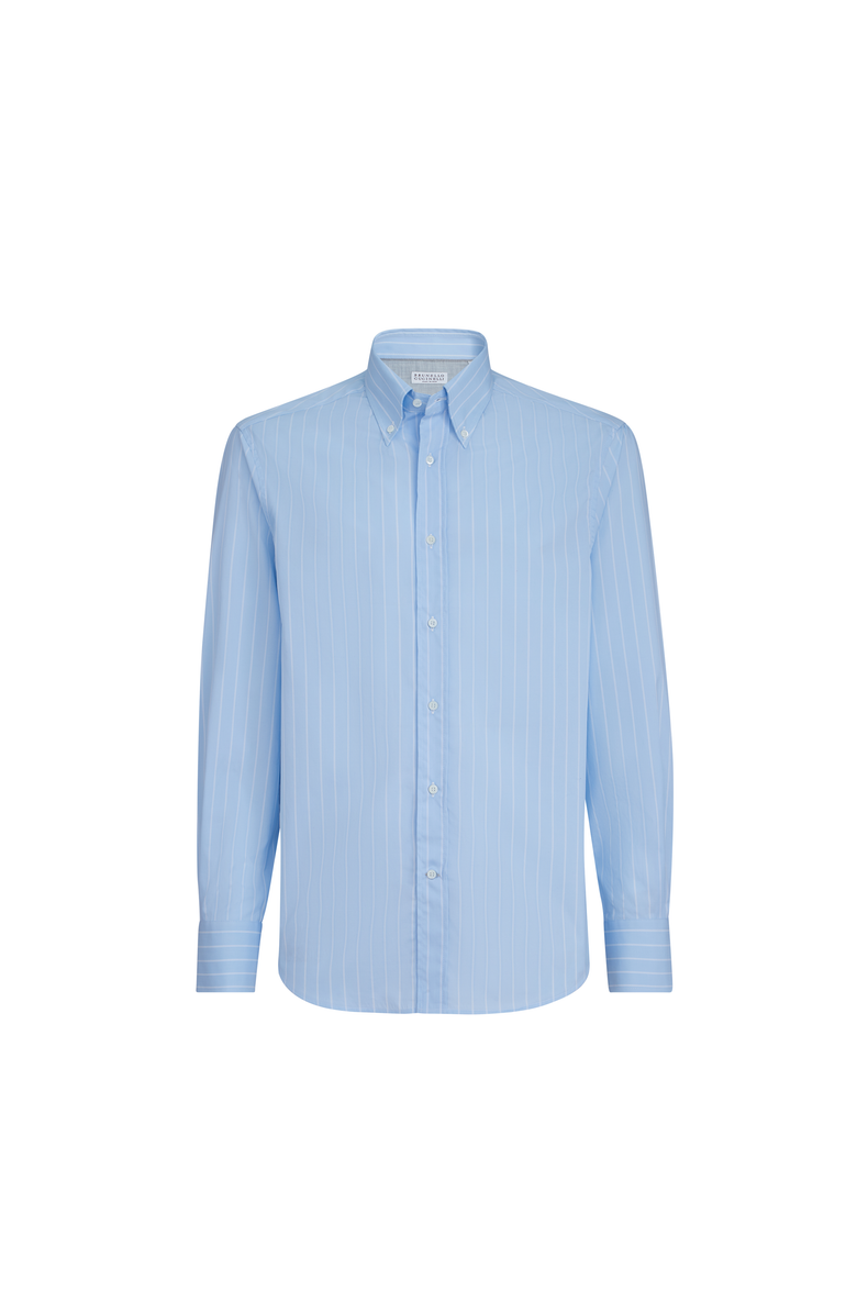 Brunello Cucinelli Striped poplin shirt, Alternate, color, Azure