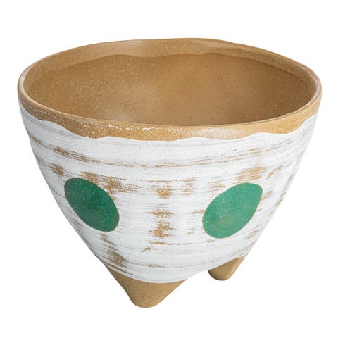 Stoneware Footed Planter with Painted Geometric Design