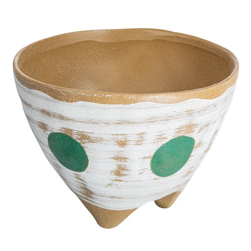 Storied Home Stoneware Footed Planter With Painted Geometric Design In White
