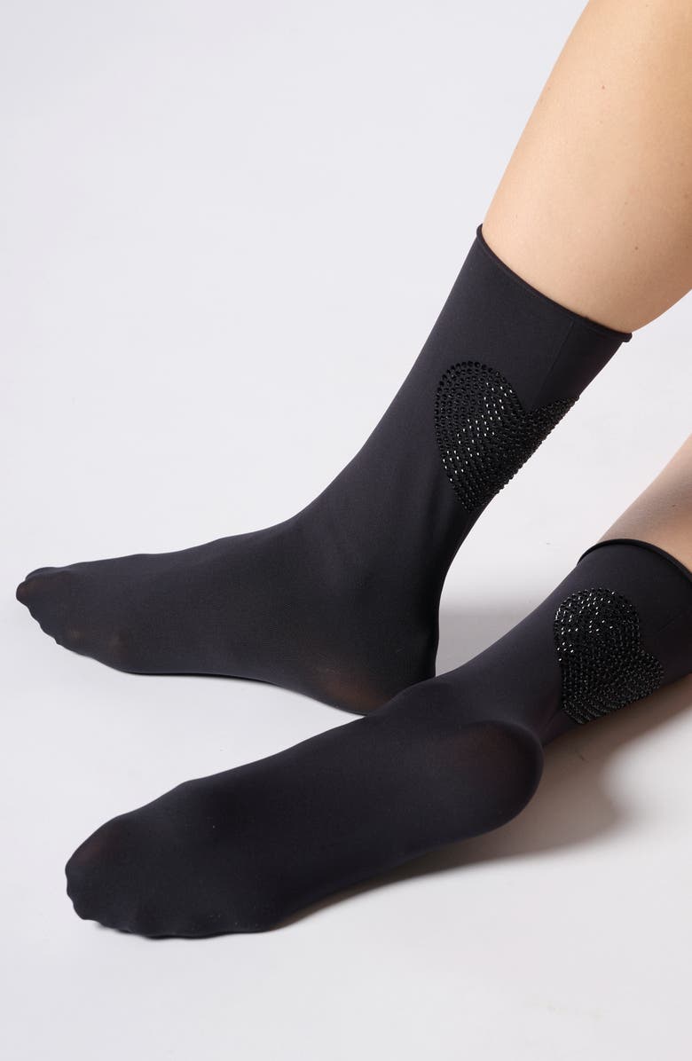 Oroblu Charm Crew Socks, Alternate, color, Black