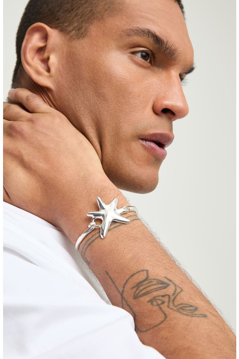 Silver-Tone Rigid Star Bangle Bracelet, Alternate, color, Silver