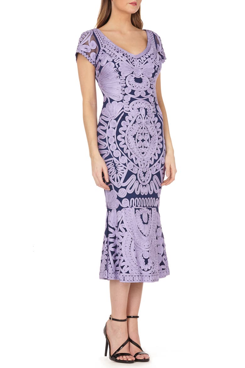 Soutache Trumpet Dress, Main, color, ORCHID/ NAVY