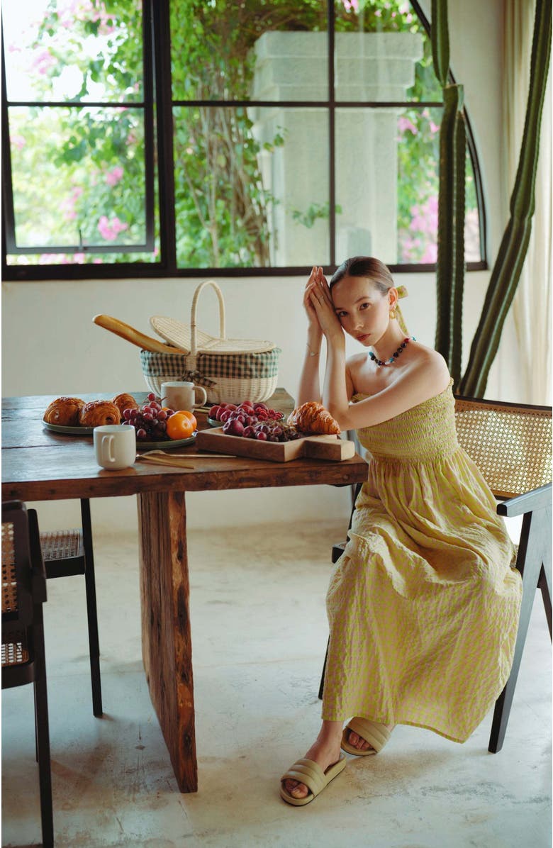 PINK HALEY Ava Strapless Crinkle Gingham Dress in Lemonade, Alternate, color, Yellow