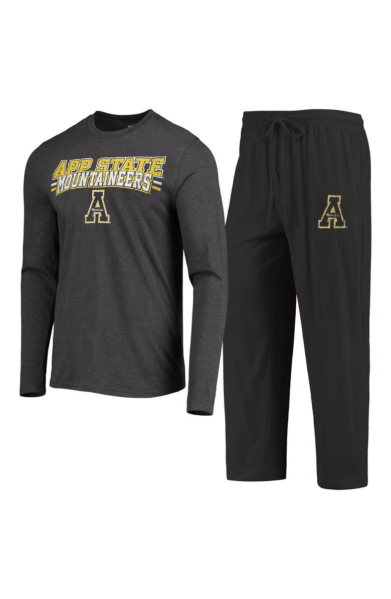 CONCEPTS SPORT Men's Concepts Sport Black/Heathered Charcoal Appalachian State Mountaineers Meter Long Sleeve T-Shirt & Pants Sleep Set, Alternate, color, Black