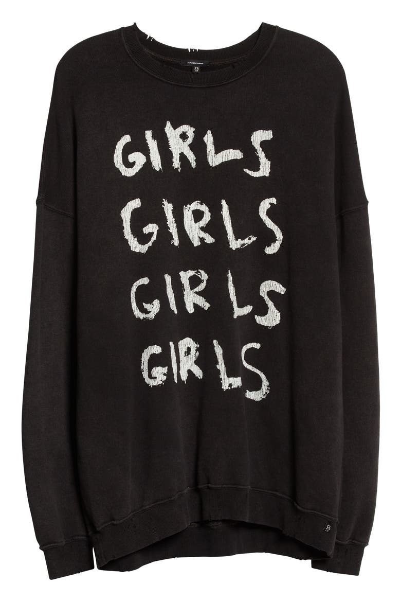 Girls Girls Oversize Distressed Sweatshirt, Alternate, color, ACID BLACK