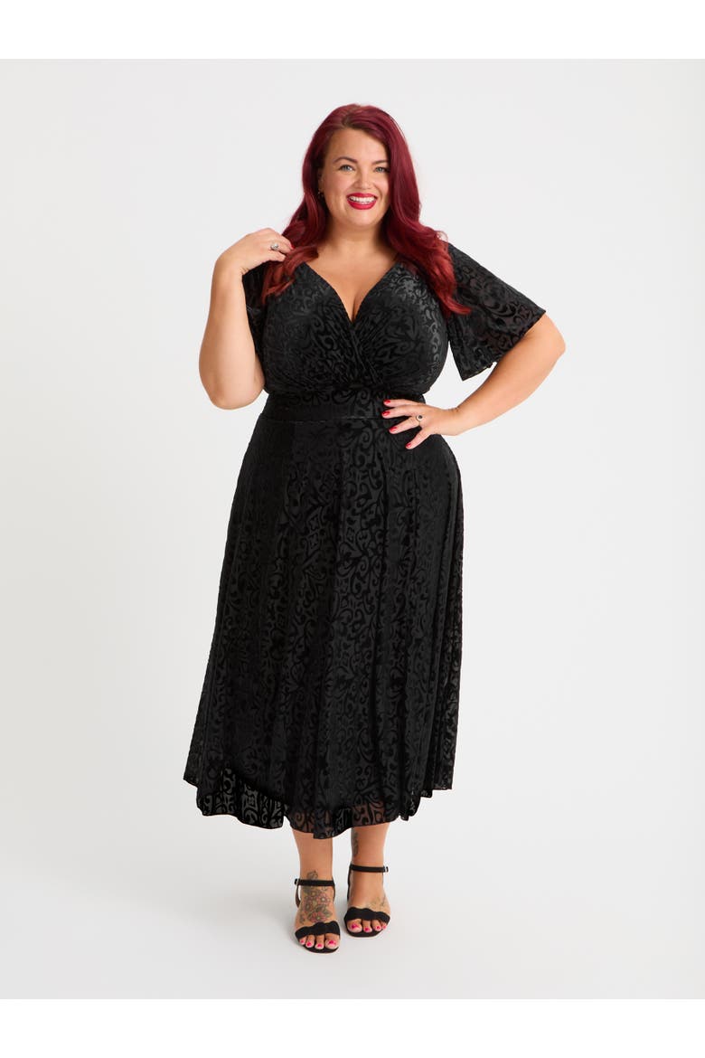 Victoria Midi Dress, Main, color, Vintage Black Devore