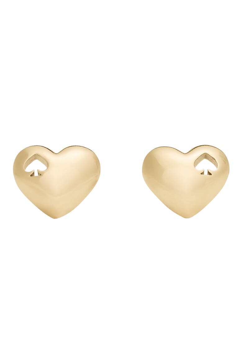 heart spade stud earrings, Main, color, GOLD