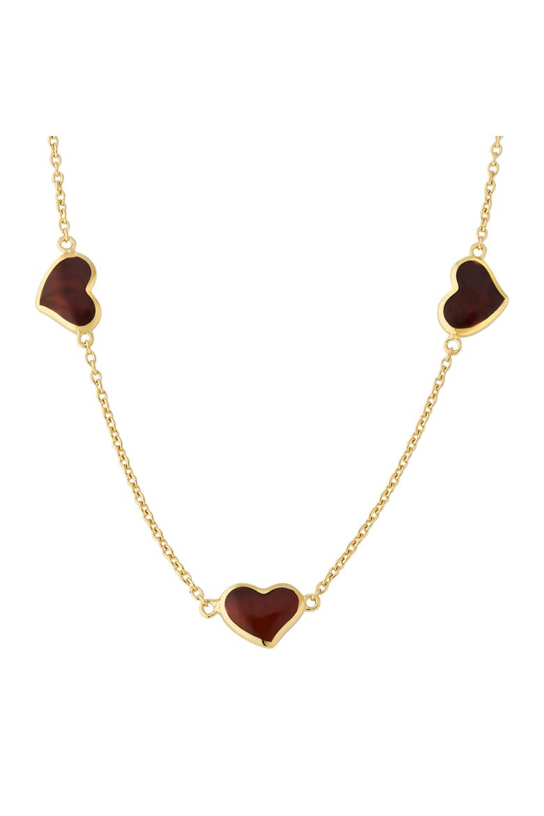 Triple Station Heart 20" Necklace Set In Sterling Silver With 18K Gold Overlay, Main, color, RED