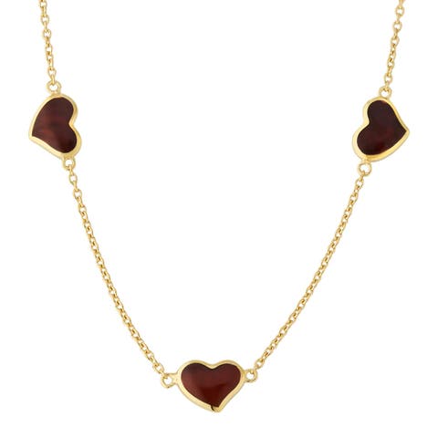 Triple Station Heart 20" Necklace Set In Sterling Silver With 18K Gold Overlay