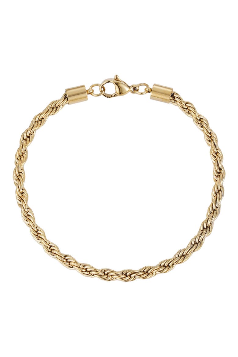 18K Gold Plated Stainless Steel Rope Chain Bracelet, Main, color, GOLD