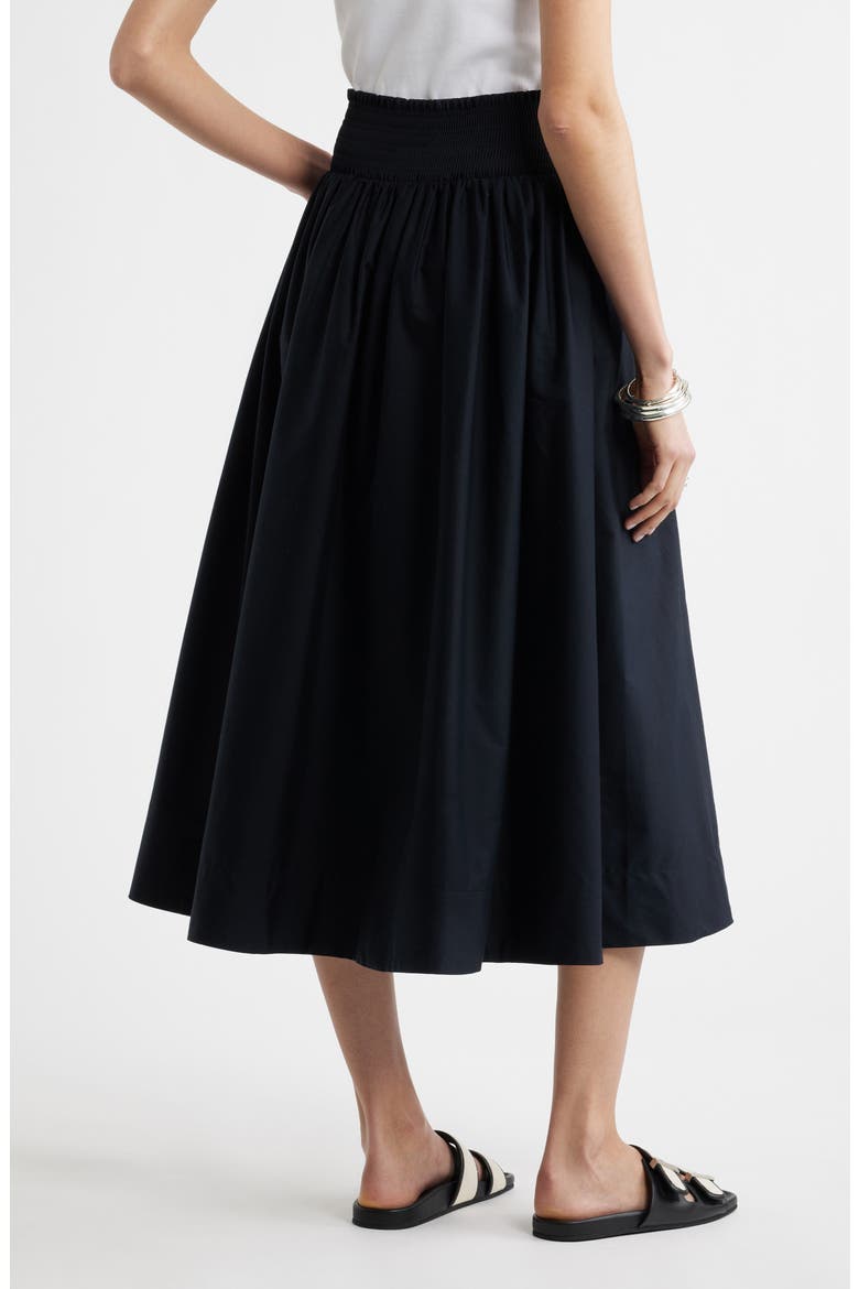 Smocked Cotton Midi Skirt, Alternate, color, BLACK