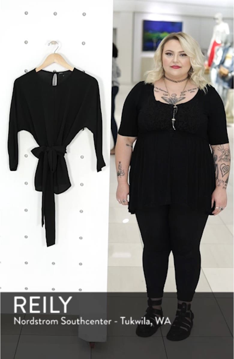 Gibson Dolman Sleeve Tie Back Stretch Crepe Blouse, sales video thumbnail