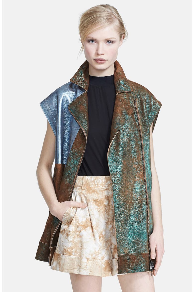 Foiled Moto Leather Vest, Main, color, EMERALD