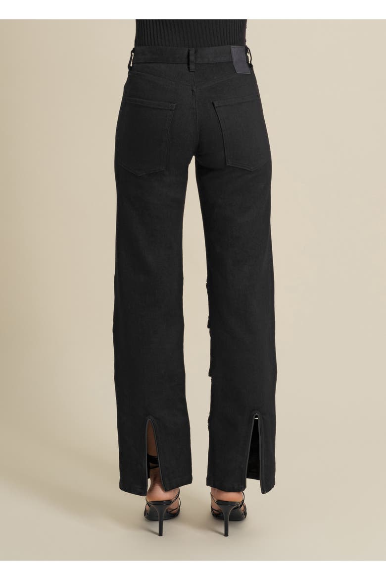 Arcana Slim-Fit Mid-Rise Leather-Trim Jeans, Alternate, color, Black