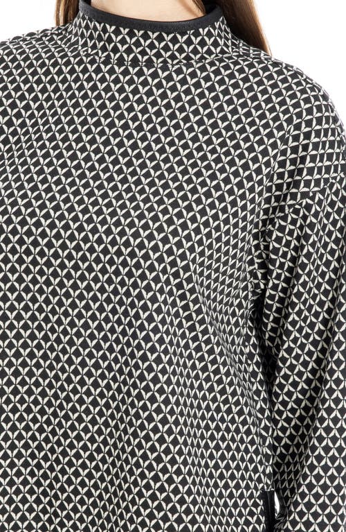 Max Studio Plaid Mock Neck Double Knit Top In Black/cream Tangine