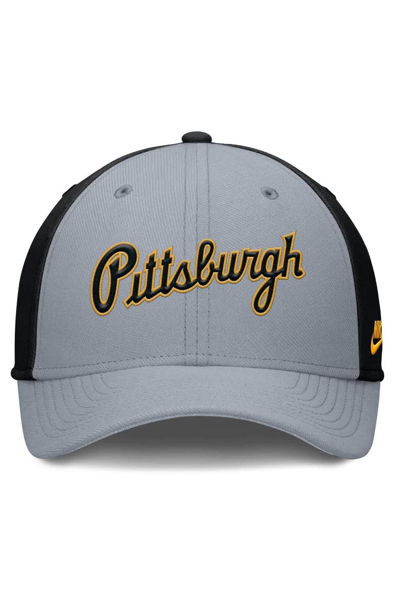 Nike Men's Nike Gray/Black Pittsburgh Pirates Rise Swoosh Performance Flex Hat, Alternate, color, Gray