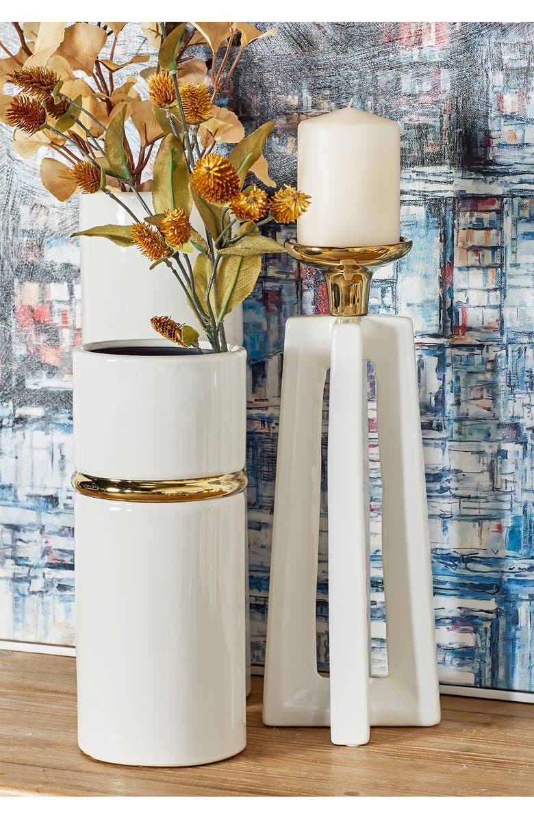 COSMO BY COSMOPOLITAN White Ceramic Modern Candle Holder - Set of 2, Main, color, White