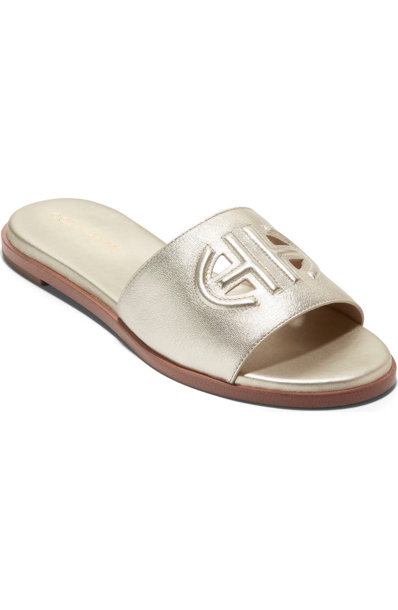 Cole Haan Flynn Logo Slide Sandal, Main, color, Gold Leather