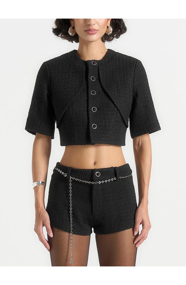 Manière De Voir Alba Tweed Mock Neck Curve Detailing Top, Alternate, color, Black