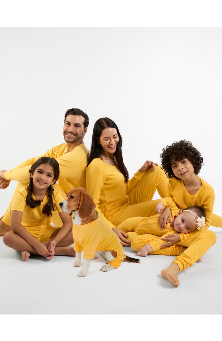 Leveret Footed Solid Cotton Matching Family Pajamas, Alternate, color, Yellow