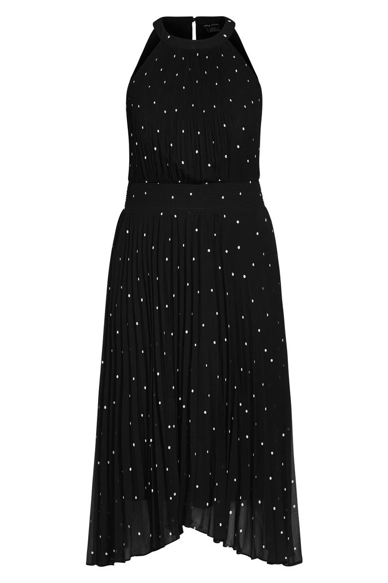 Pleated Spot Midi Dress, Alternate, color, POLKA DOT