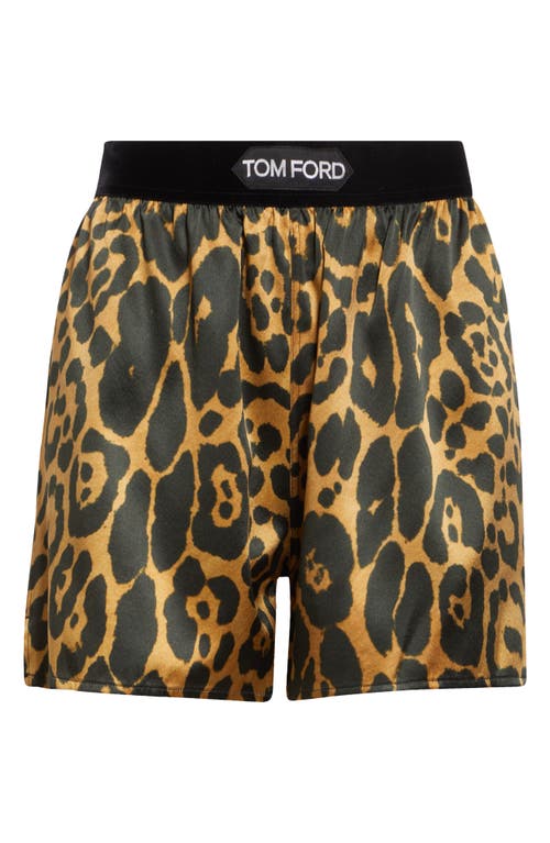 Shop Tom Ford Leopard Print Stretch Silk Boxers In Kb359 Camel