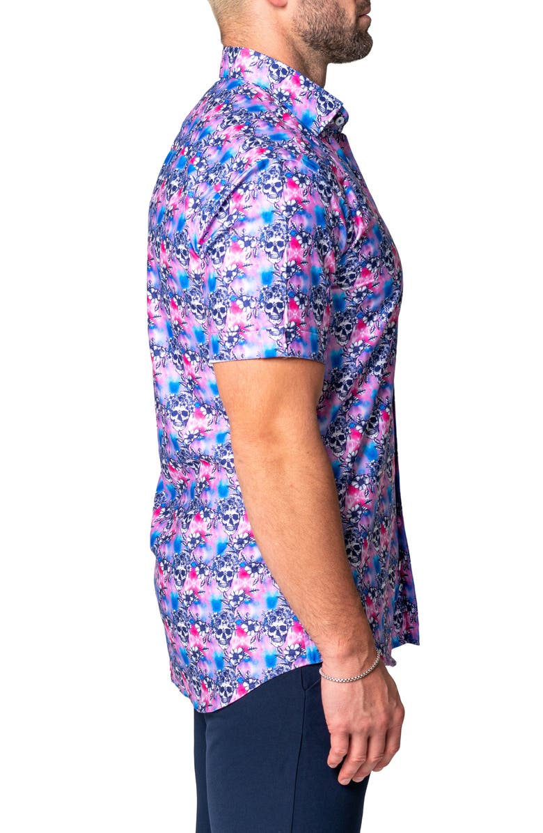 Maceoo Galileo Flower Skull Regular Fit Short Sleeve Button-Up Shirt, Alternate, color, Pink
