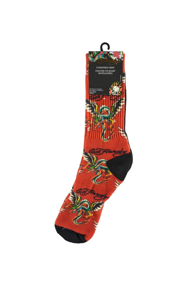 Ed Hardy Dragon 360 Print Full Cushion Crew Sock 2-Pack, Alternate, color, Red