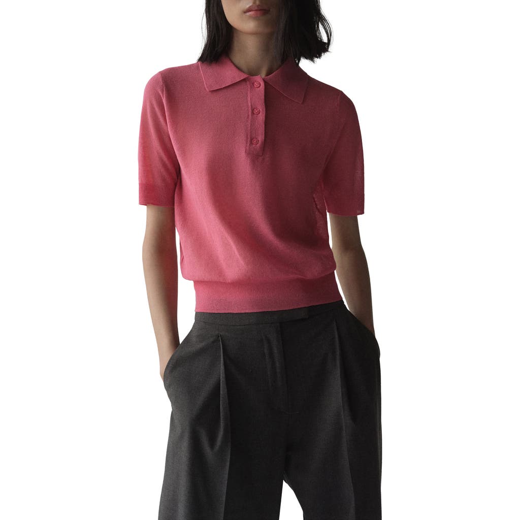 Shop Mango Short Sleeve Polo Sweater In Fuchsia