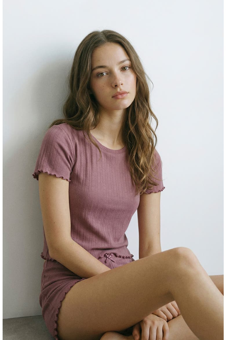 Cotton-Blend Pointelle Short Pajamas, Alternate, color, PINK