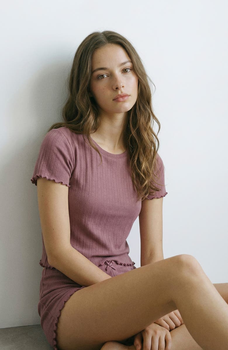 MANGO TEEN Cotton-Blend Pointelle Short Pajamas, Alternate, color, 