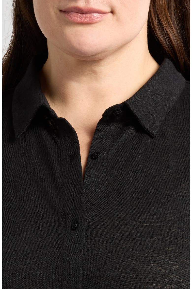 Classic Collar Organic Linen Button-Up Shirt, Alternate, color, BLACK