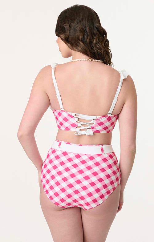 Unique Vintage Plus Size High Waisted Belted Redondo Swim Bottoms In Pink