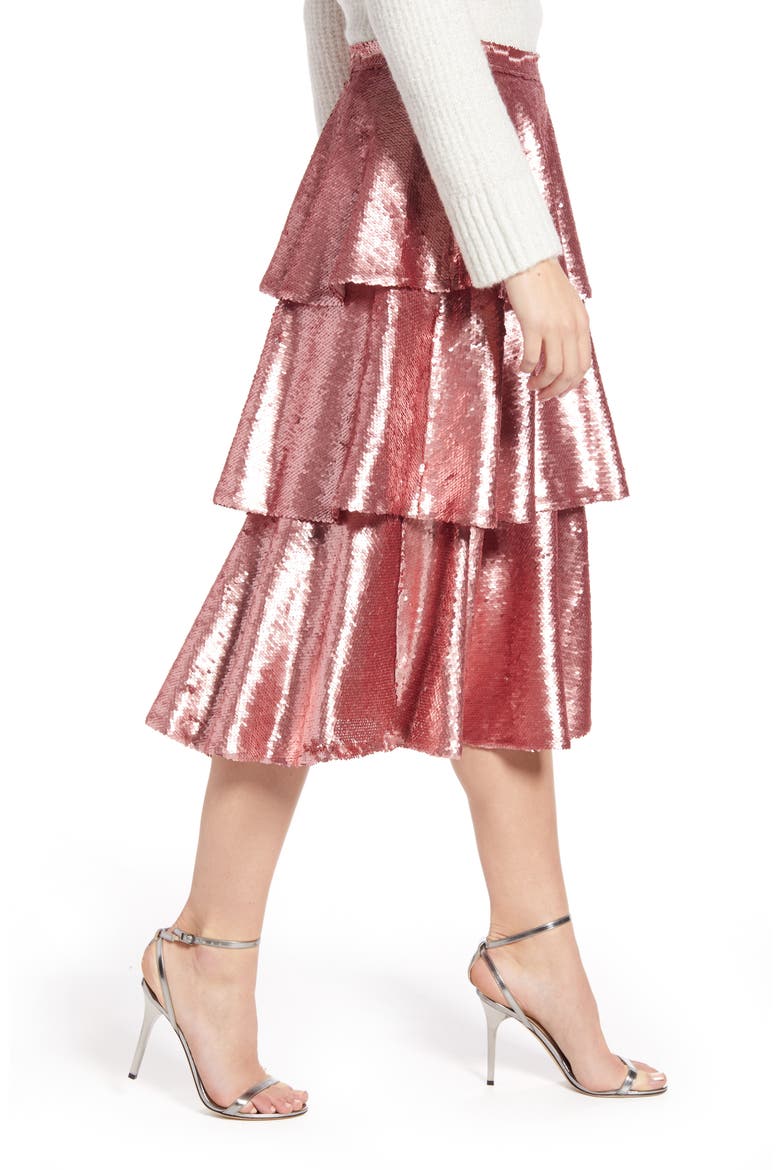 Tiered Sequin Skirt, Alternate, color, PINK BRIDE SEQUINS