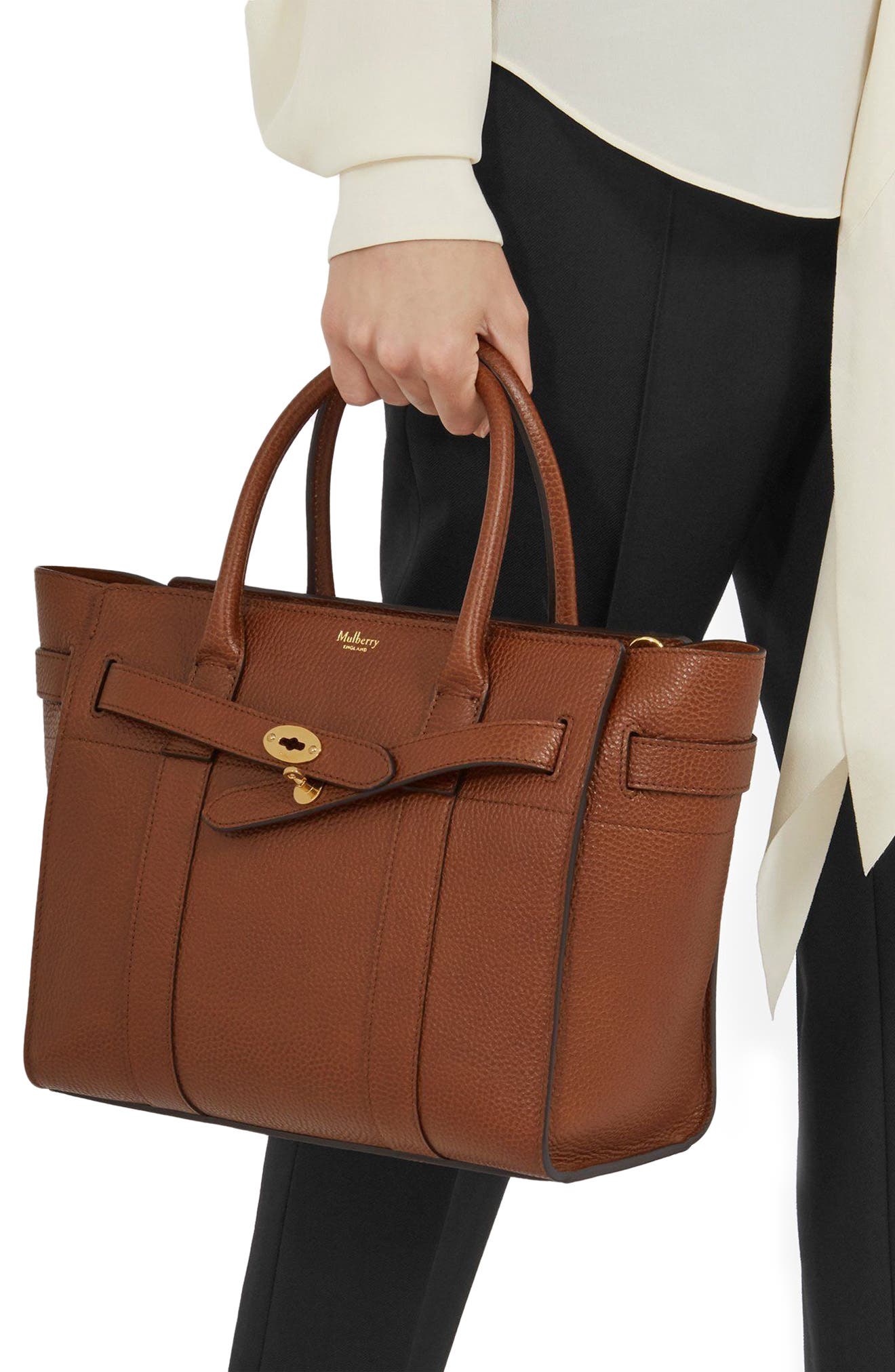 Mulberry Small Zipped Bayswater Leather Satchel, Alternate, color, Oak