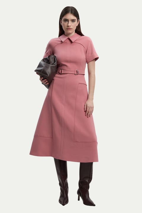 Stretch Tab Detail Full Midi Dress